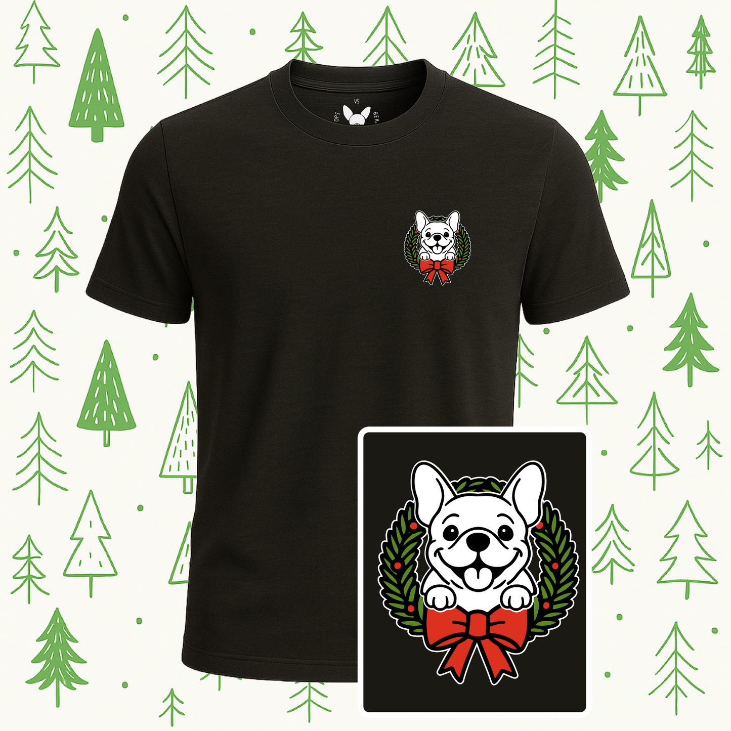 French Bulldog (Frenchie) Holiday Wreath Tee