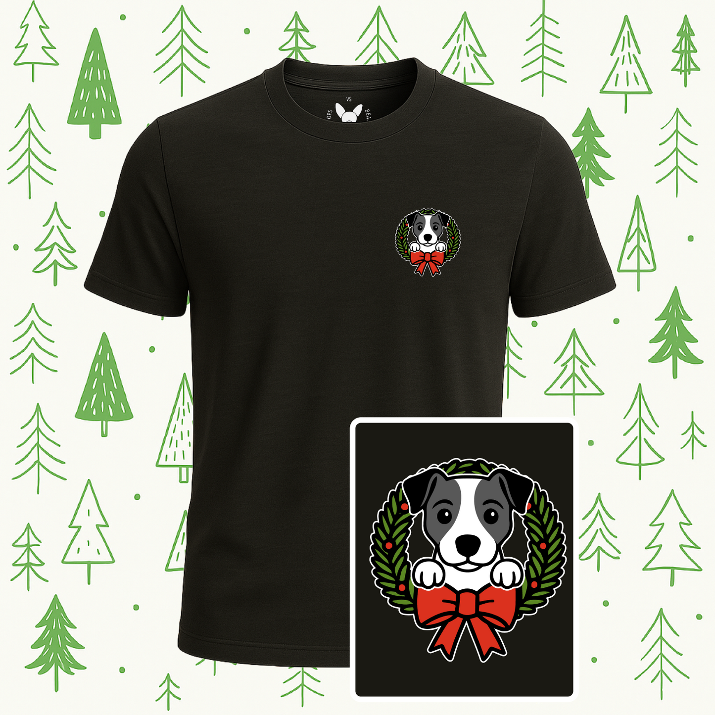 Jack Russell Terrier Holiday Wreath Tee
