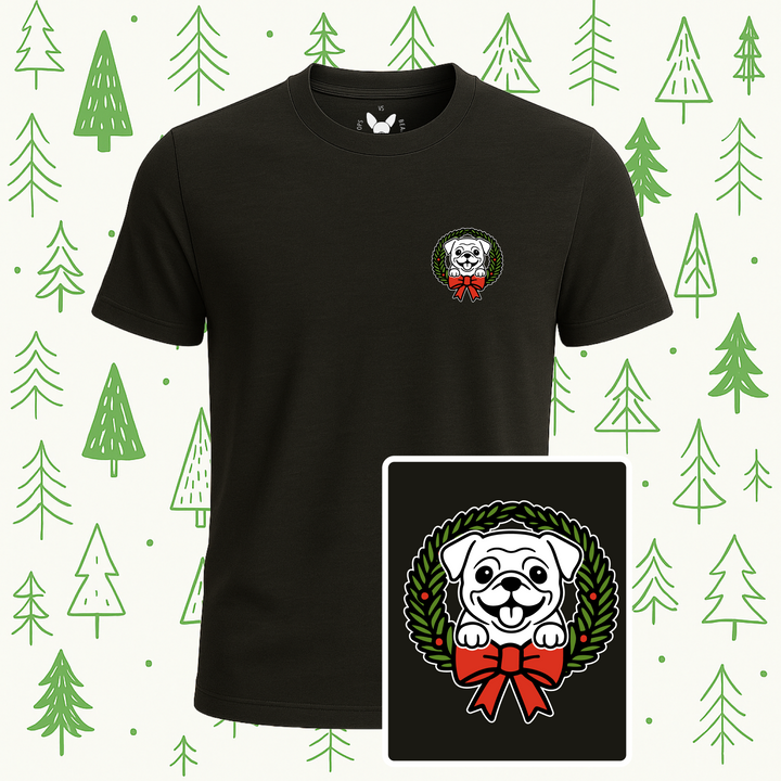 Pug Holiday Wreath Tee