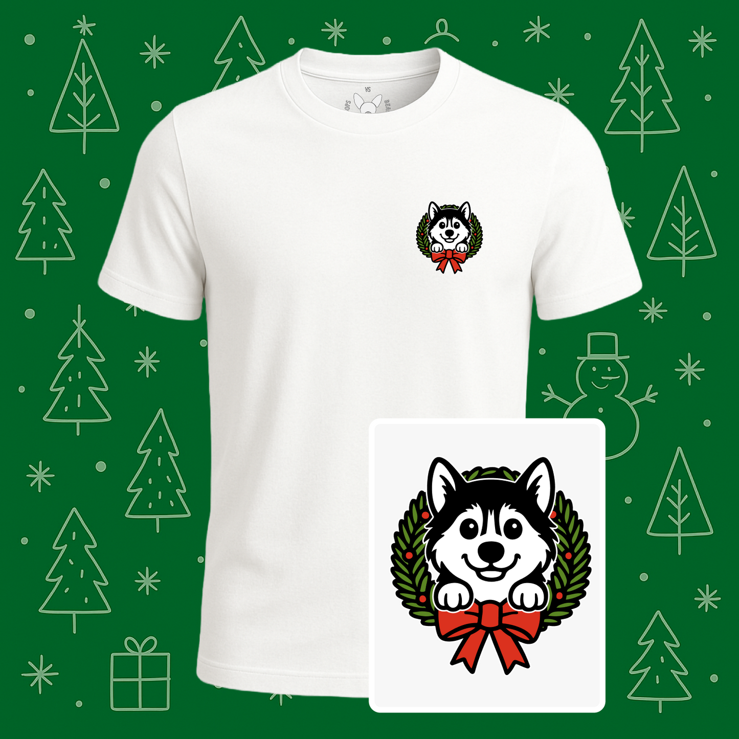 Siberian Husky Holiday Wreath Tee
