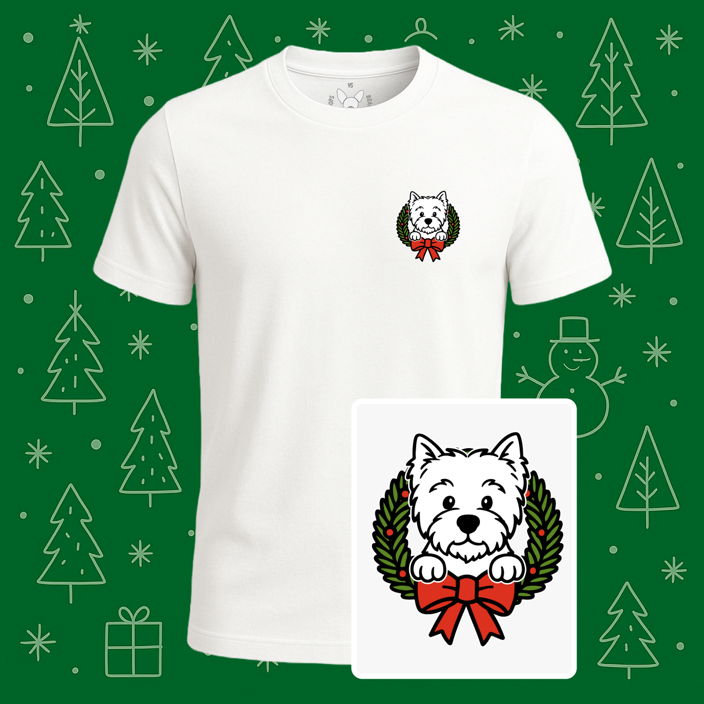 West Highland Terrier (Westie) Holiday Wreath Tee