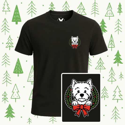 West Highland Terrier (Westie) Holiday Wreath Tee