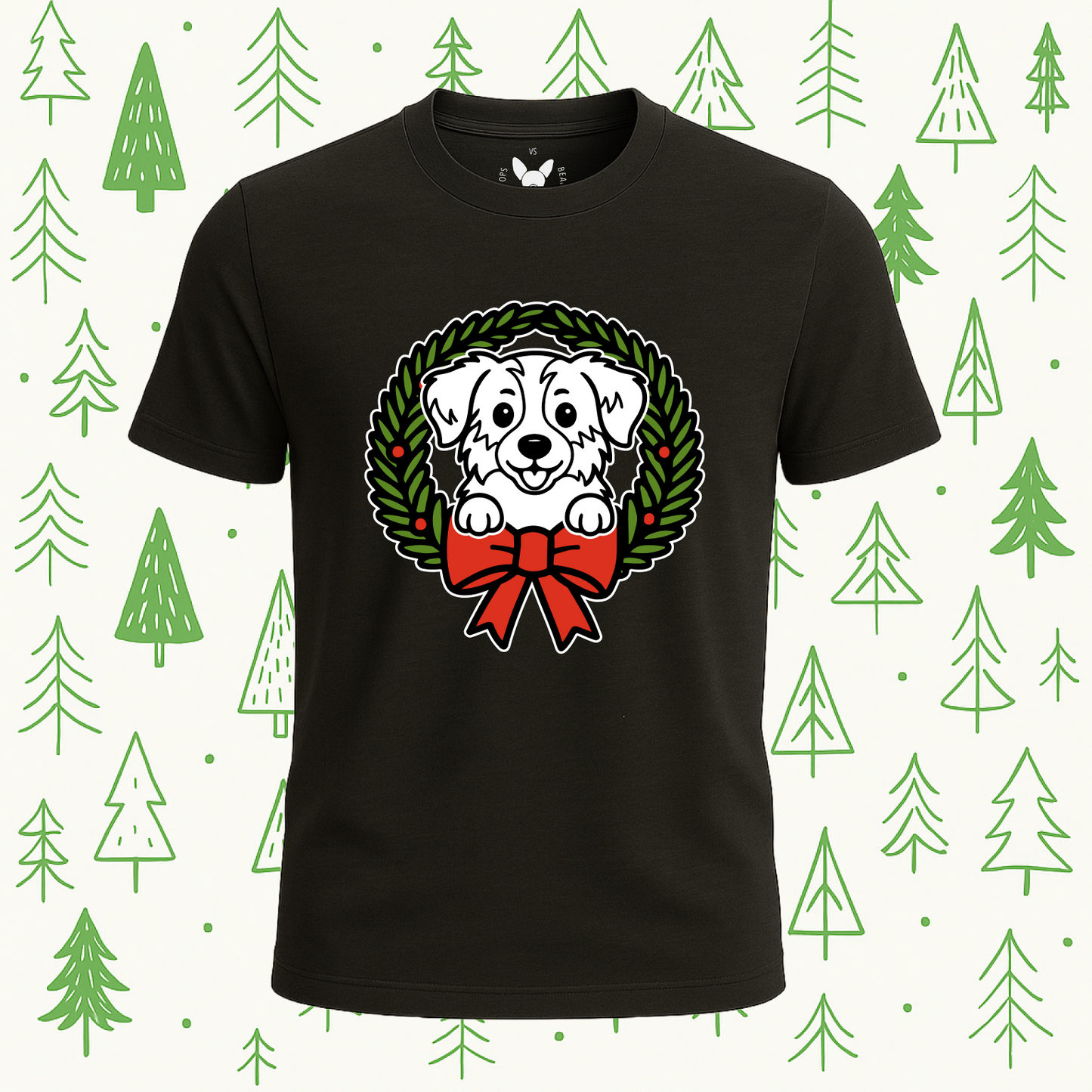 Australian Shepherd (Aussie) Holiday Wreath Tee - Feature Print