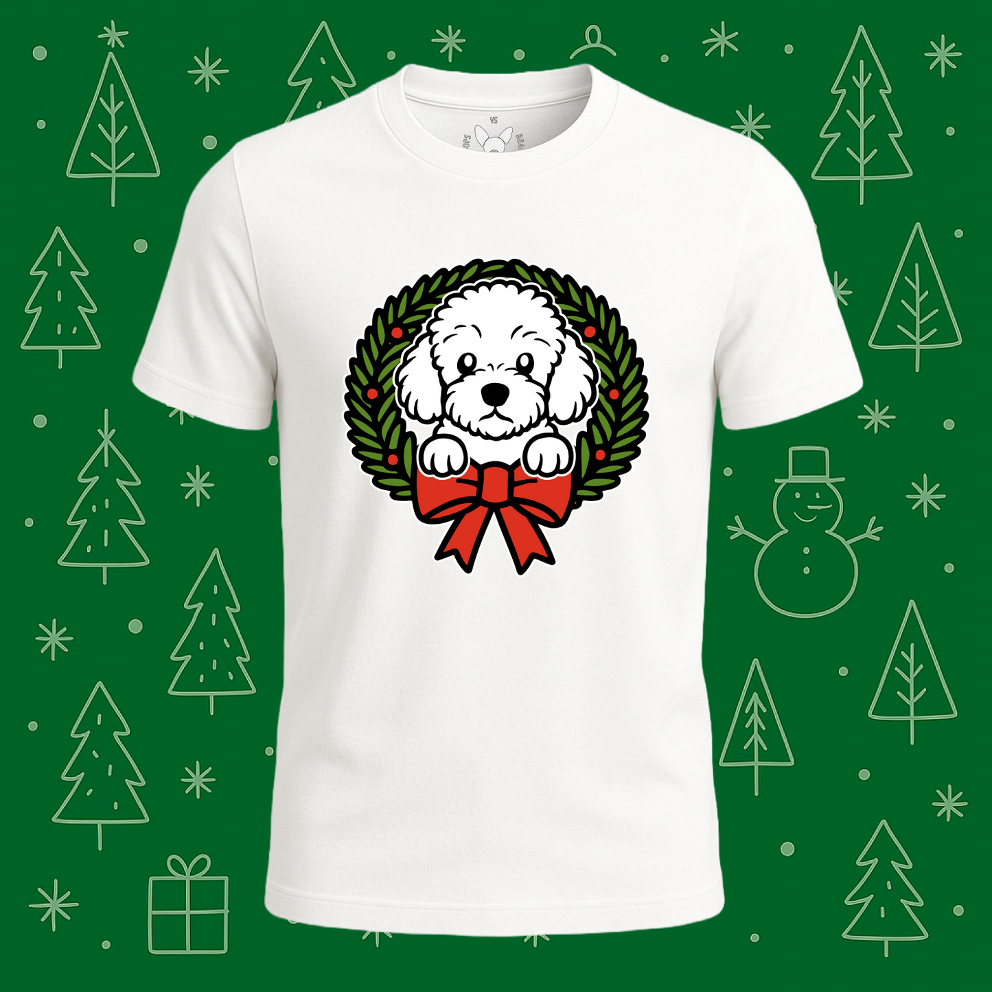 Bichon Frise Holiday Wreath Tee - Feature Print