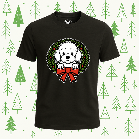 Bichon Frise Holiday Wreath Tee - Feature Print