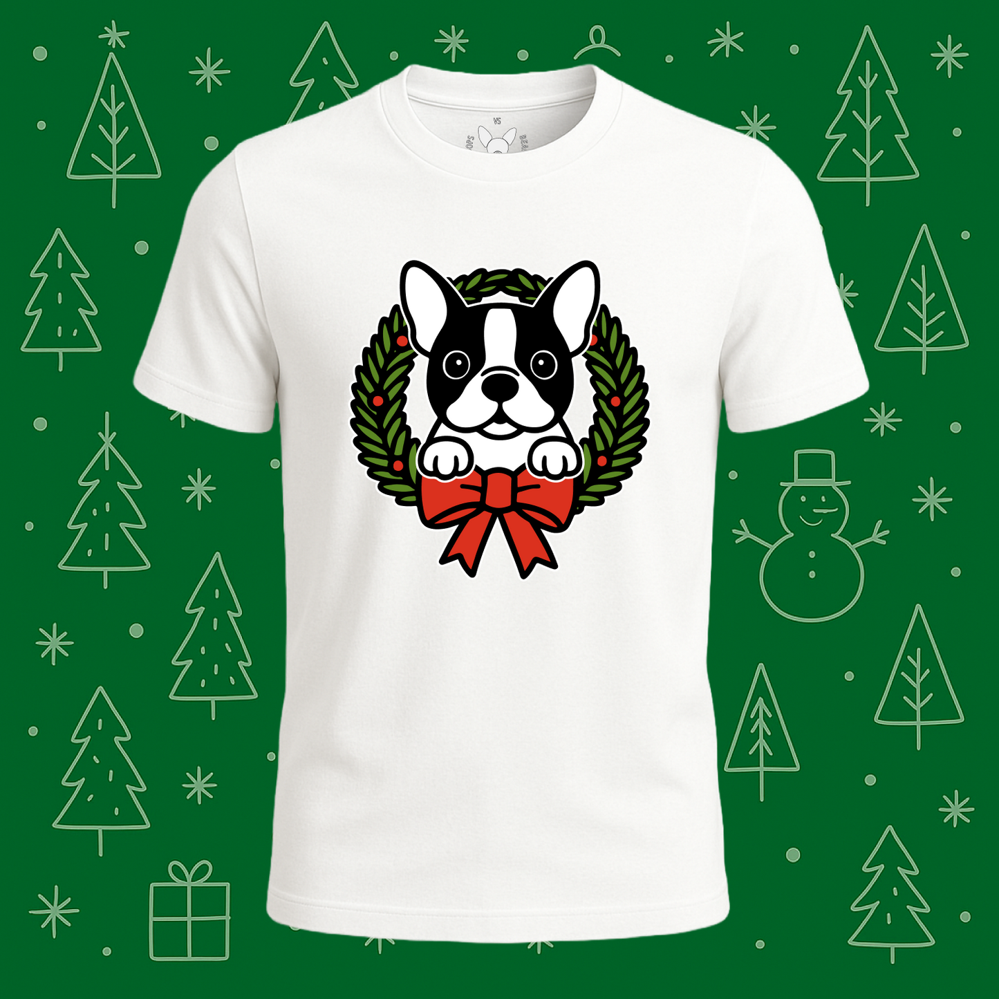 Boston Terrier Holiday Wreath Tee - Feature Print