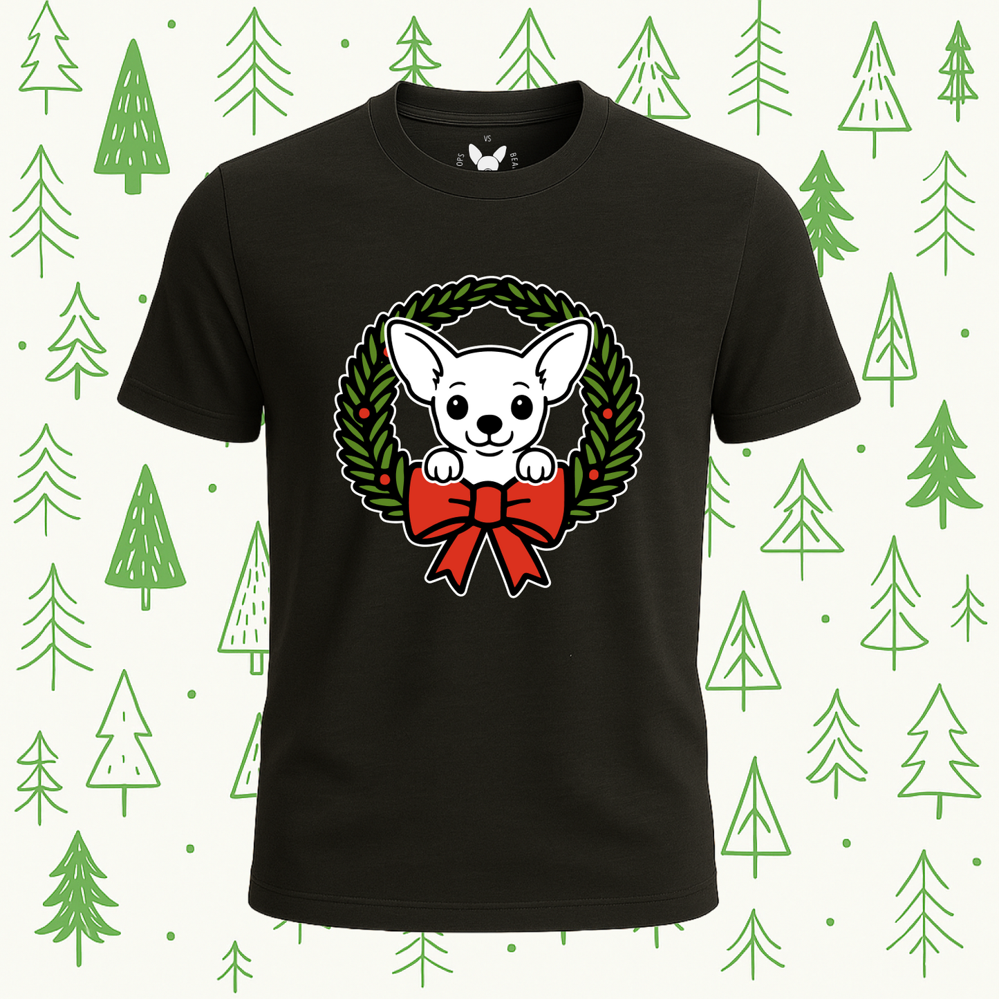 Chihuahua Holiday Wreath Tee - Feature Print