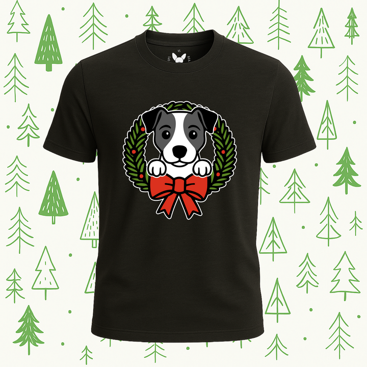Jack Russell Terrier Holiday Wreath Tee - Feature Print