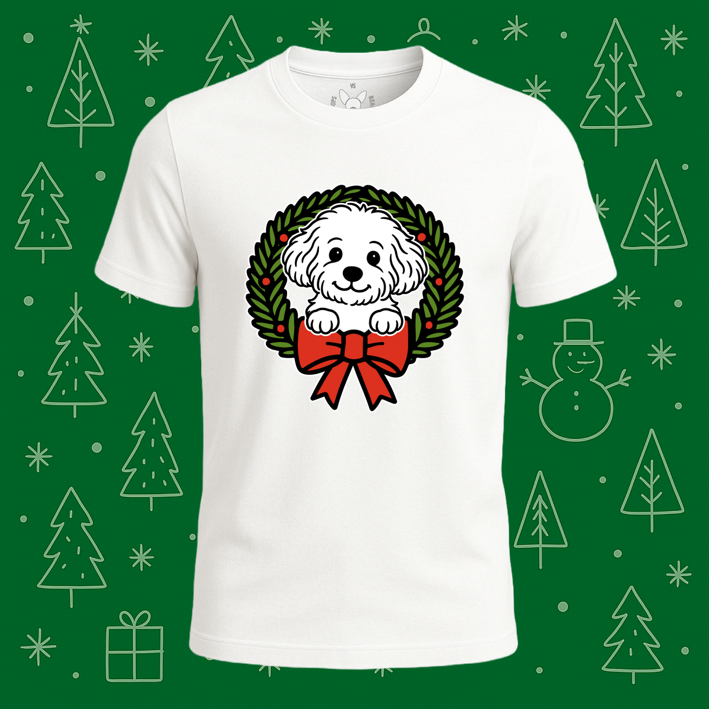 Maltipoo Holiday Wreath Tee - Feature Print