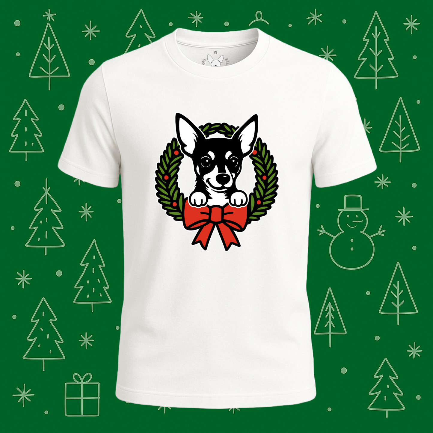 Miniature Pinscher (Min Pin) Holiday Wreath Tee - Feature Print