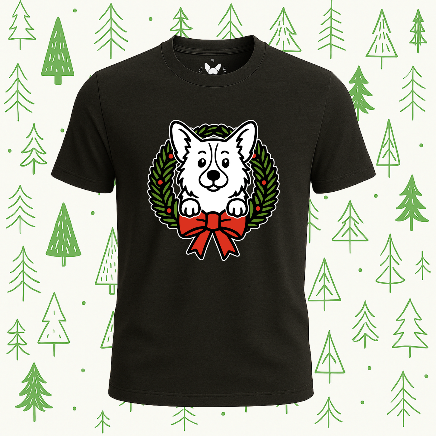 Pembroke Welsh Corgi Holiday Wreath Tee - Feature Print