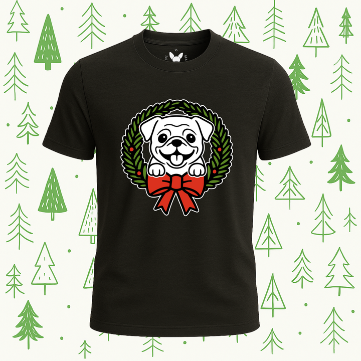 Pug Holiday Wreath Tee - Feature Print