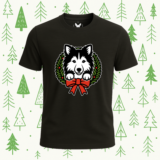 Shetland Sheepdog (Sheltie) Holiday Wreath Tee - Feature Print