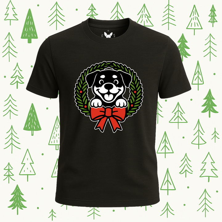 Rottweiler Holiday Wreath Tee - Feature Print