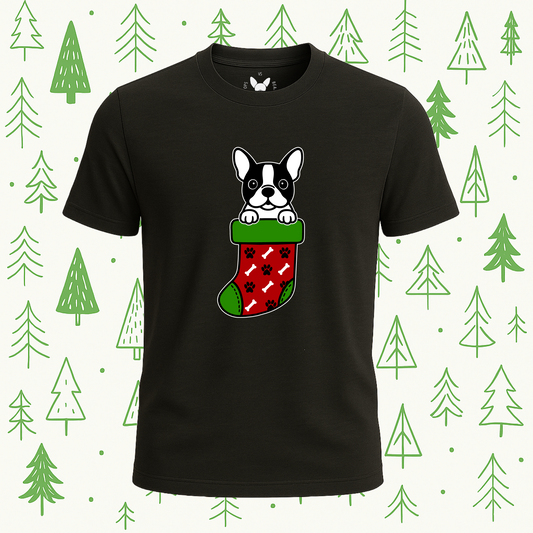 Boston Terrier Christmas Stocking Tee - Feature Print