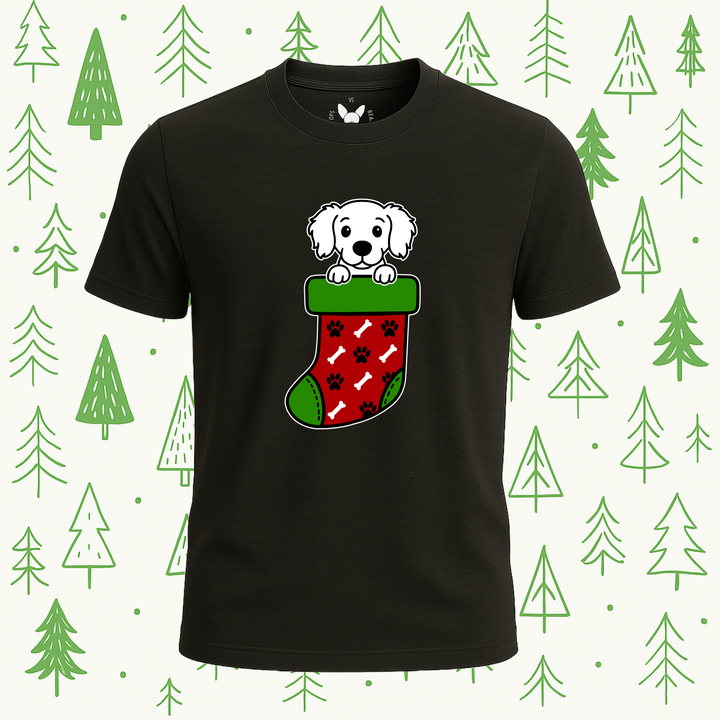 Long Haired Dachshund Christmas Stocking Tee - Feature Print