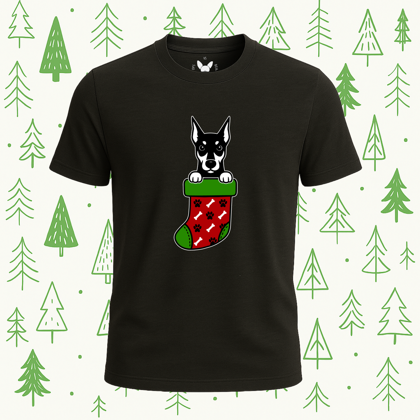 Doberman Christmas Stocking Tee - Feature Print