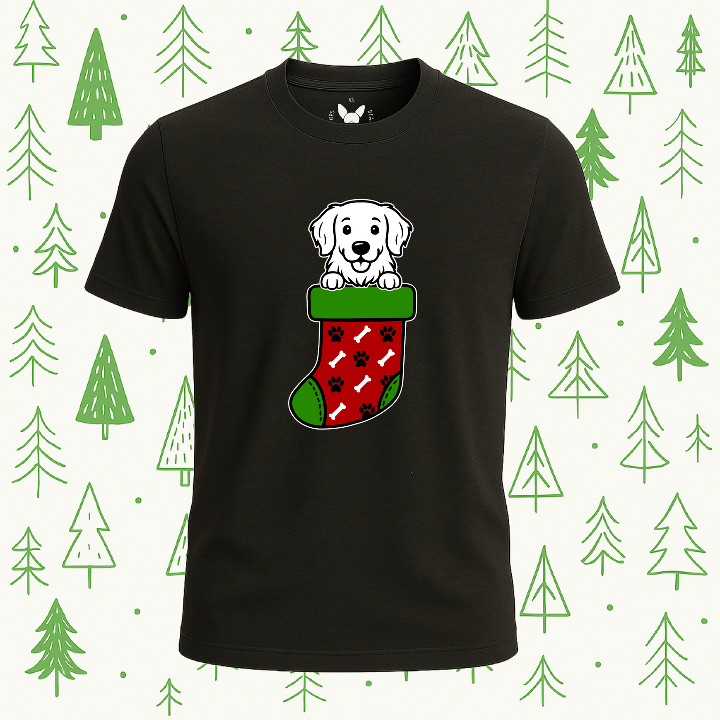 Golden Retriever Christmas Stocking Tee - Feature Print