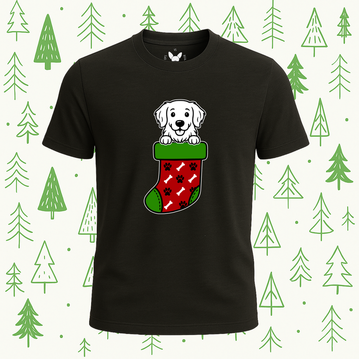 Golden Retriever Christmas Stocking Tee - Feature Print