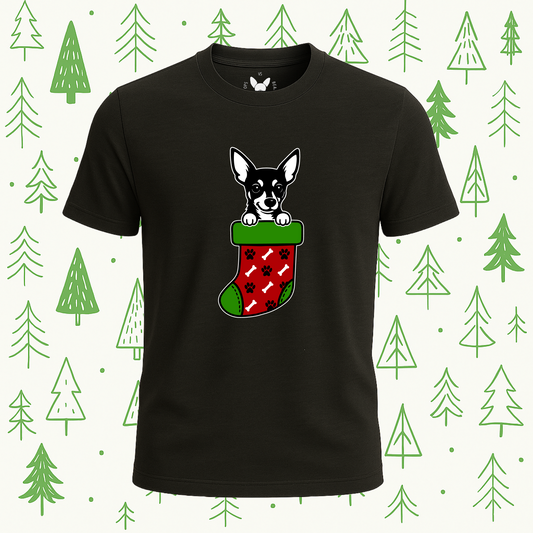 Miniature Pinscher (Min Pin) Christmas Stocking Tee - Feature Print