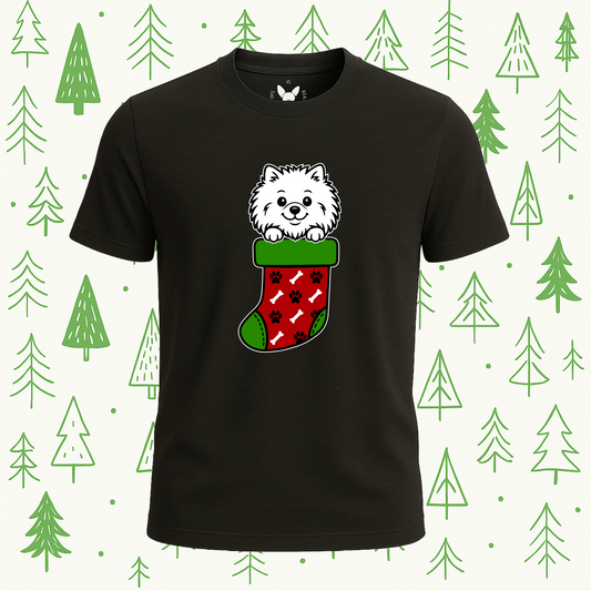 Pomeranian Christmas Stocking Tee - Feature Print