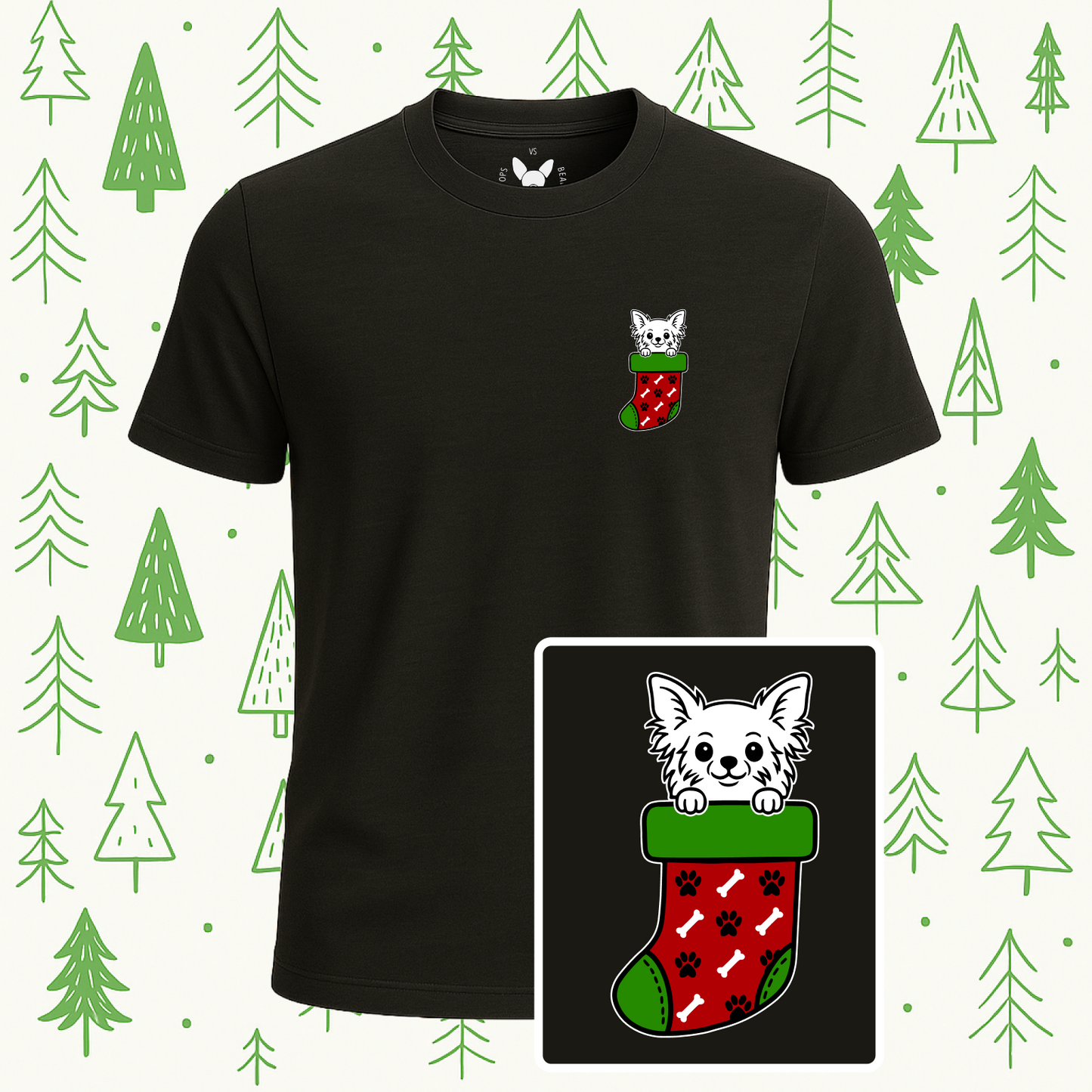 Long Haired Chihuahua Christmas Stocking Tee