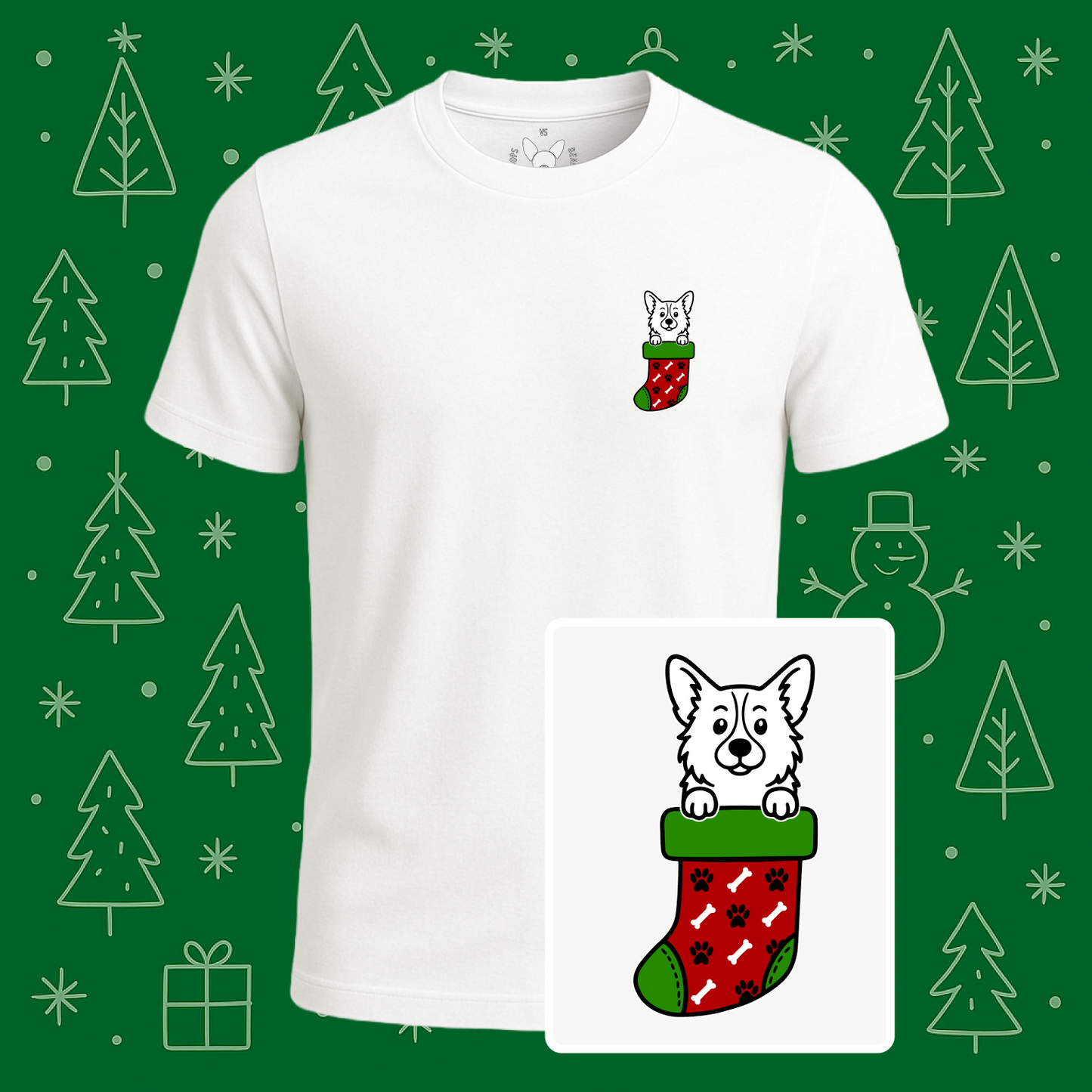 Pembroke Welsh Corgi Christmas Stocking Tee