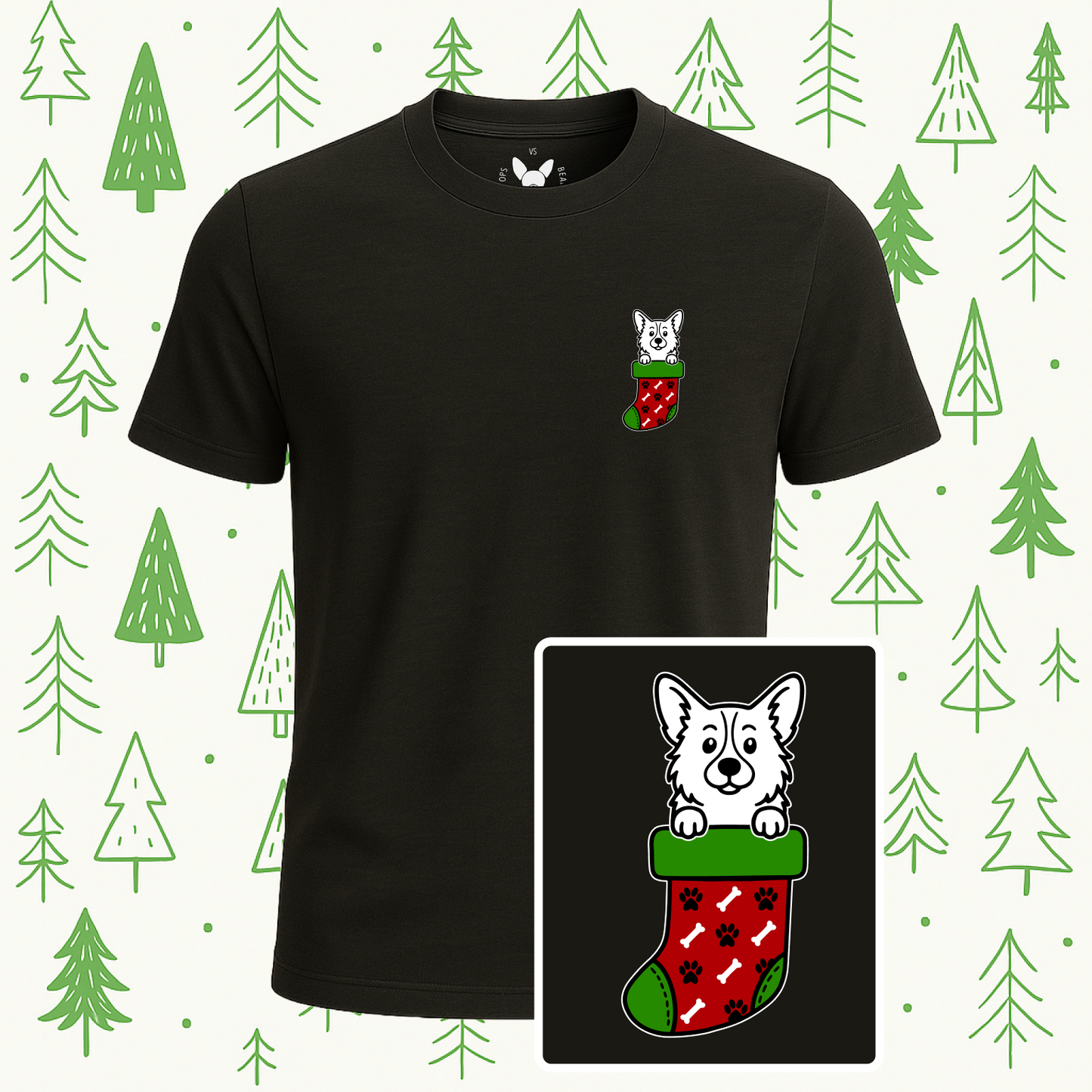 Pembroke Welsh Corgi Christmas Stocking Tee