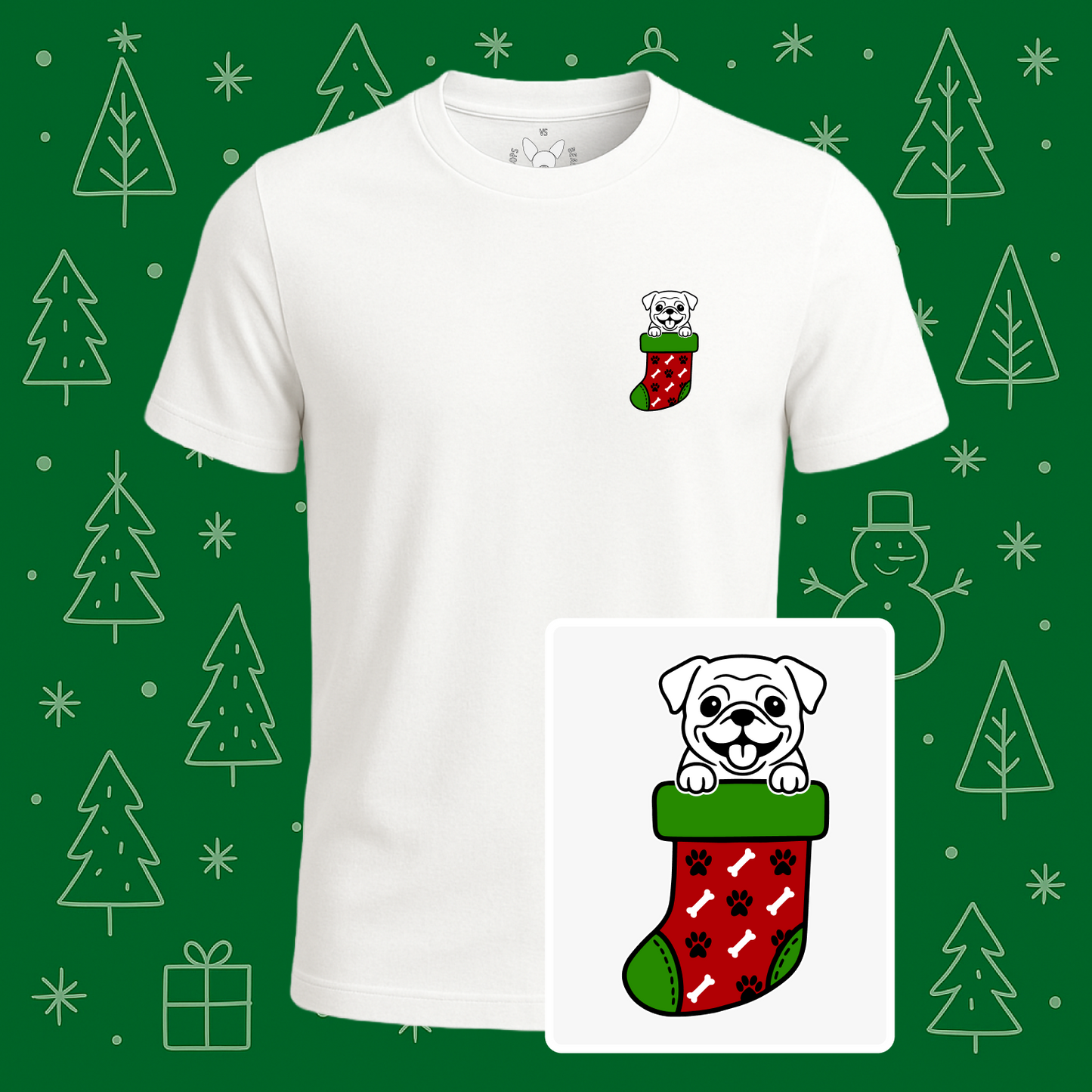 Pug Christmas Stocking Tee