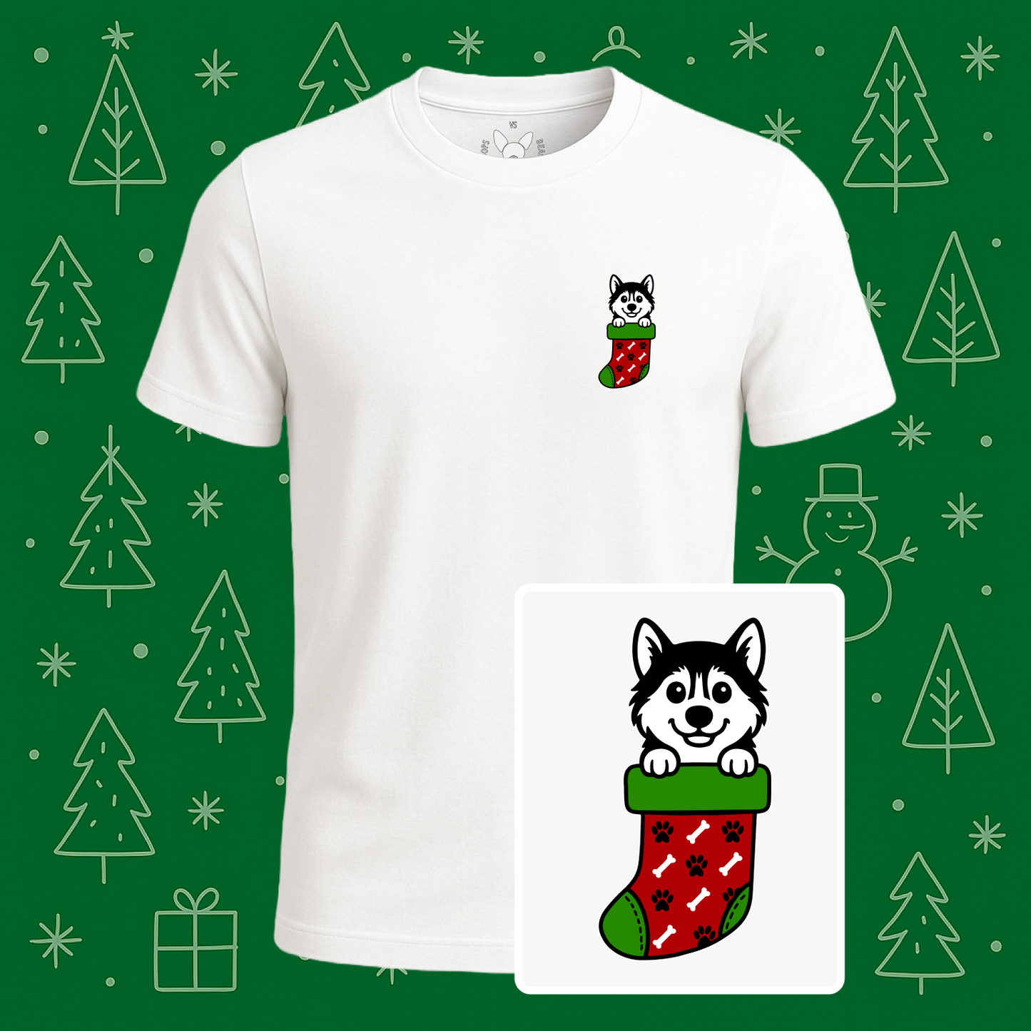 Siberian Husky Christmas Stocking Tee