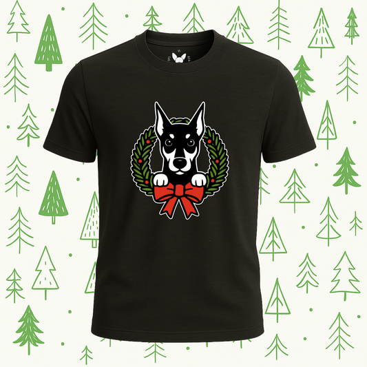Doberman Holiday Wreath Tee - Feature Print