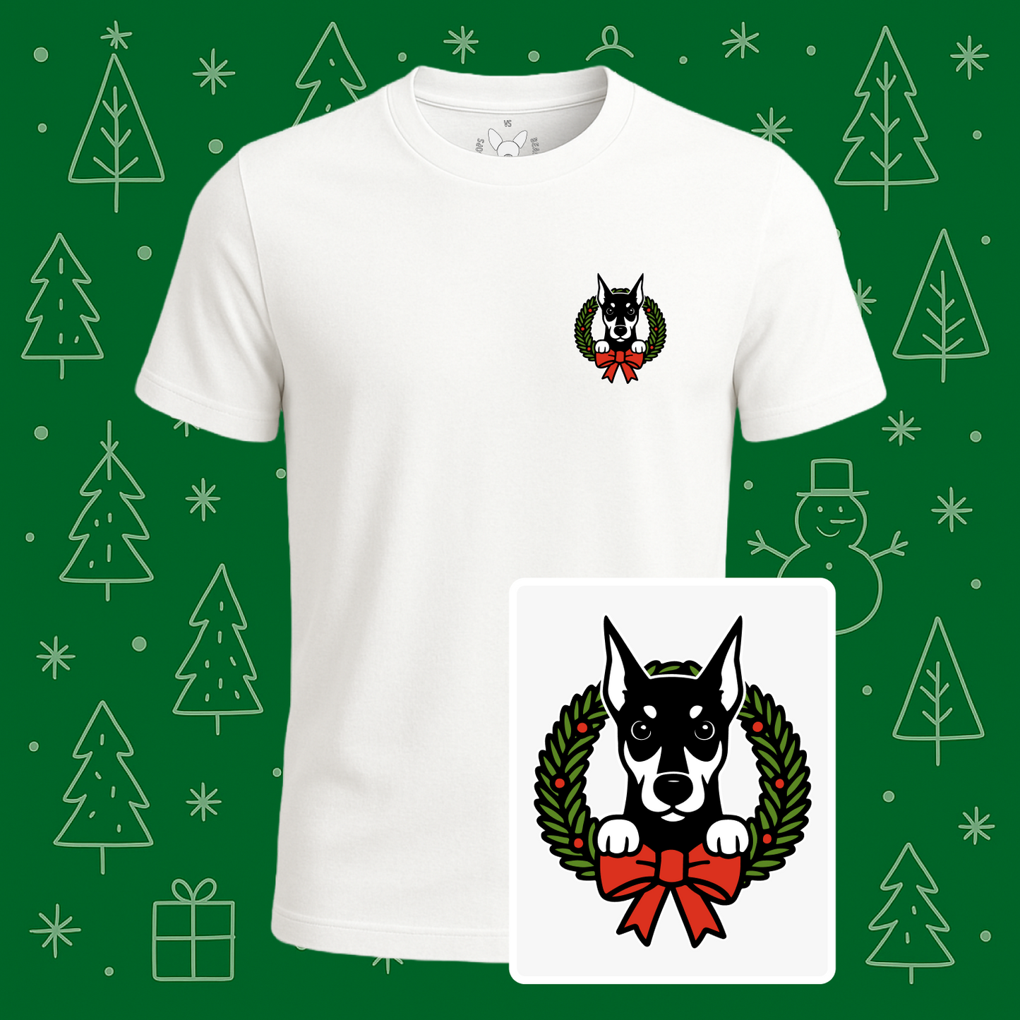 Doberman Holiday Wreath Tee