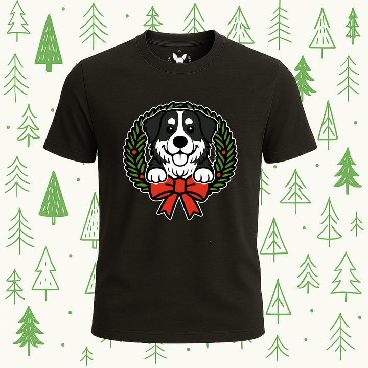 Bernese Mountain Dog Holiday Wreath Tee - Feature Print