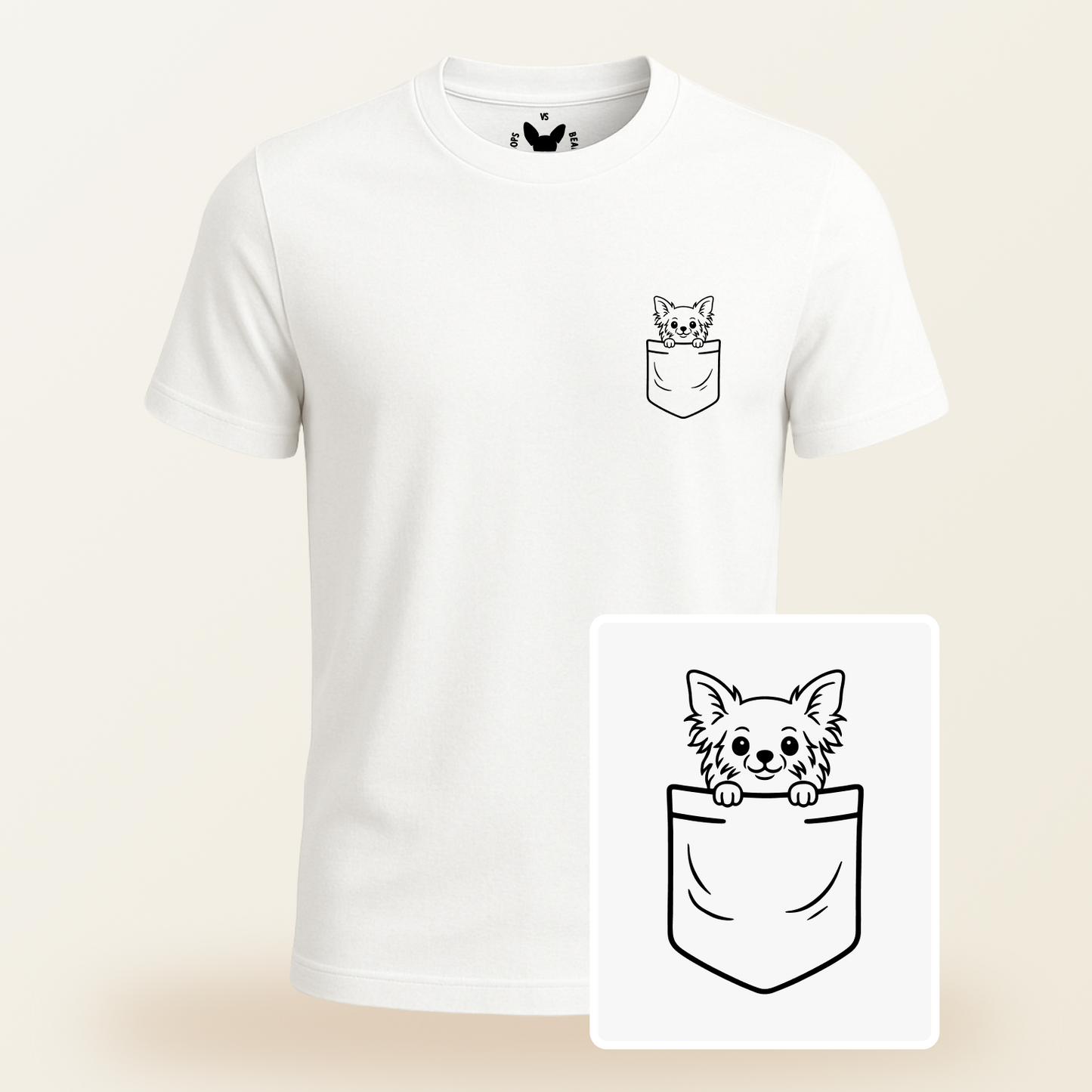 Long Haired Chihuahua Pocket-Print Tee