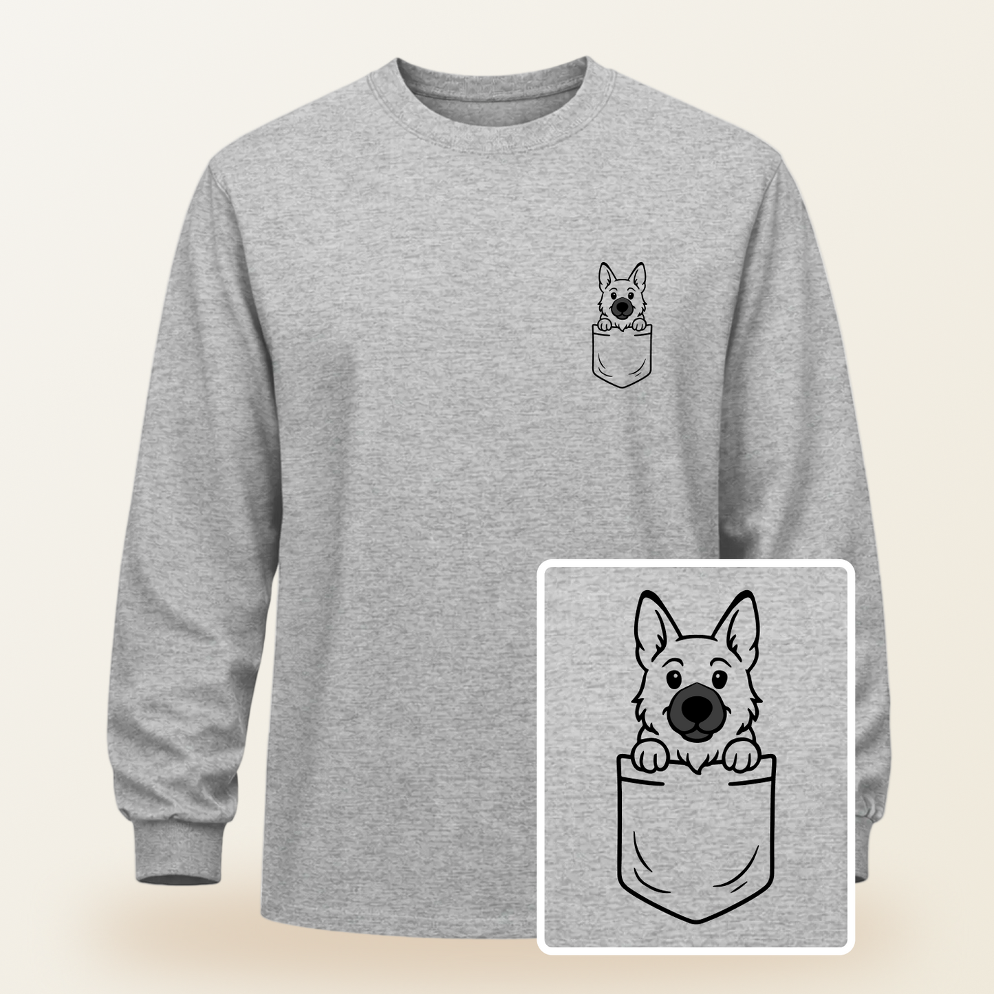 German Shepherd Pocket-Print Long Sleeve Tee