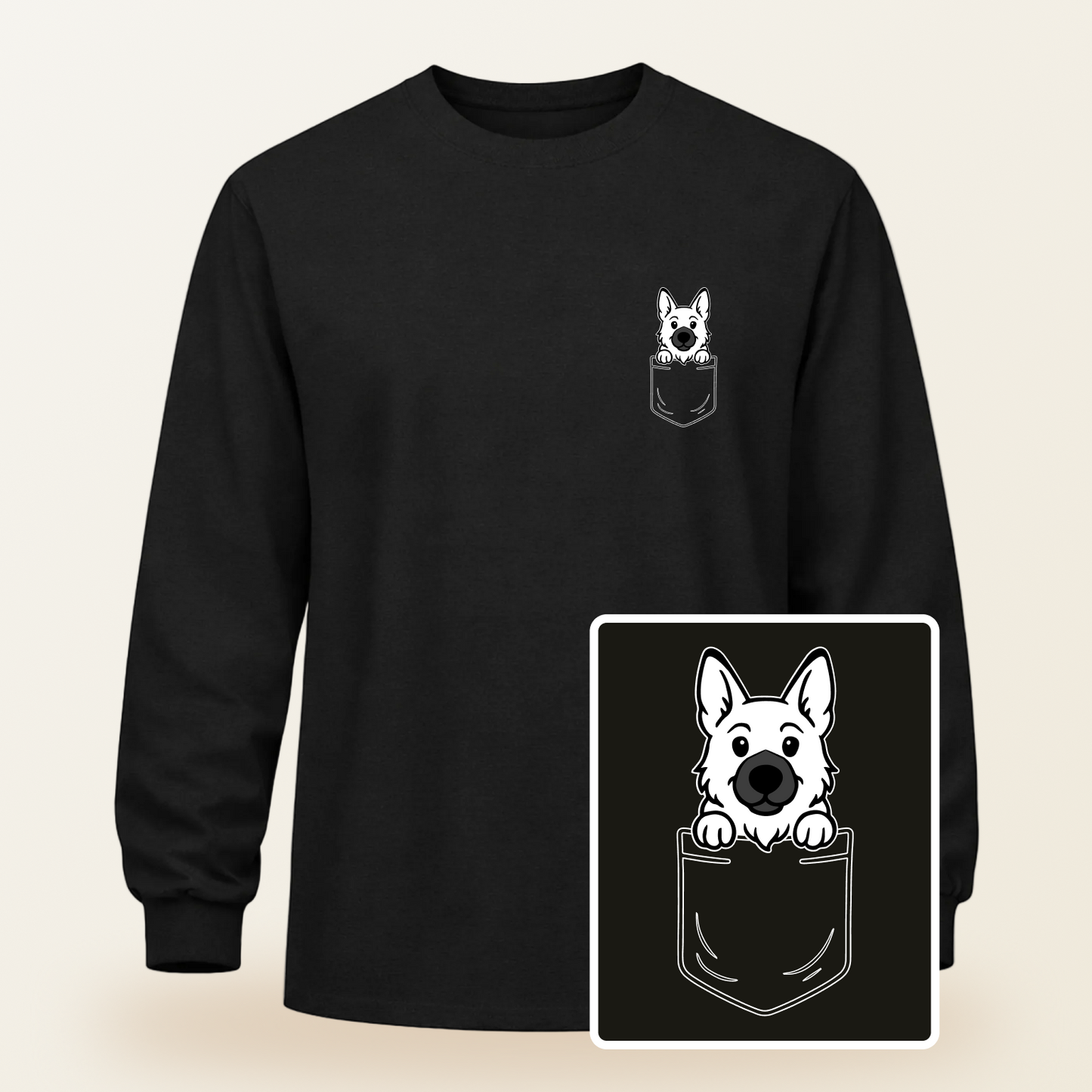 German Shepherd Pocket-Print Long Sleeve Tee