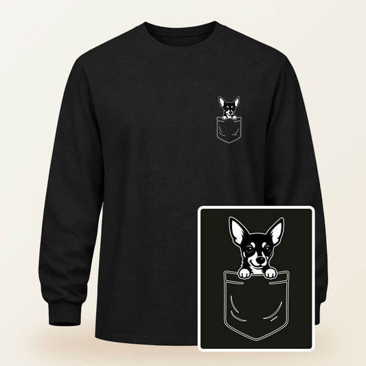 Miniature Pinscher (Min Pin) Pocket-Print Long Sleeve Tee