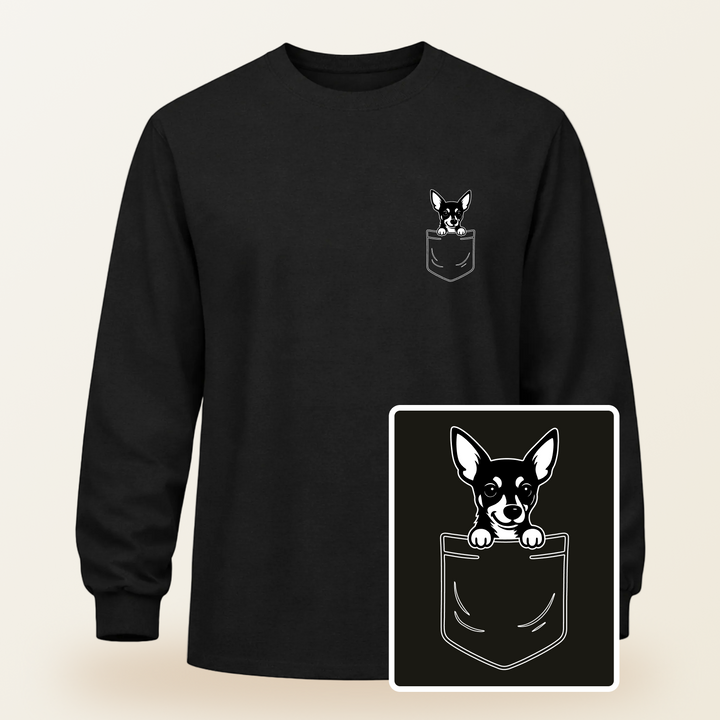 Miniature Pinscher (Min Pin) Pocket-Print Long Sleeve Tee