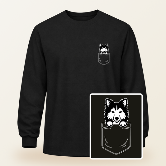 Shetland Sheepdog (Sheltie) Pocket-Print Long Sleeve Tee