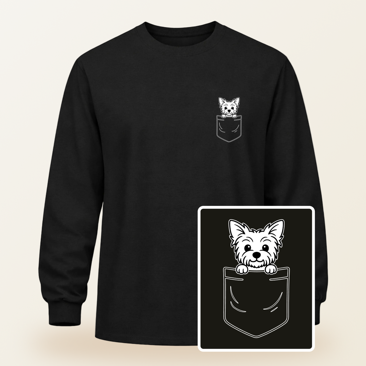 Yorkshire Terrier (Yorkie) Pocket-Print Long Sleeve Tee