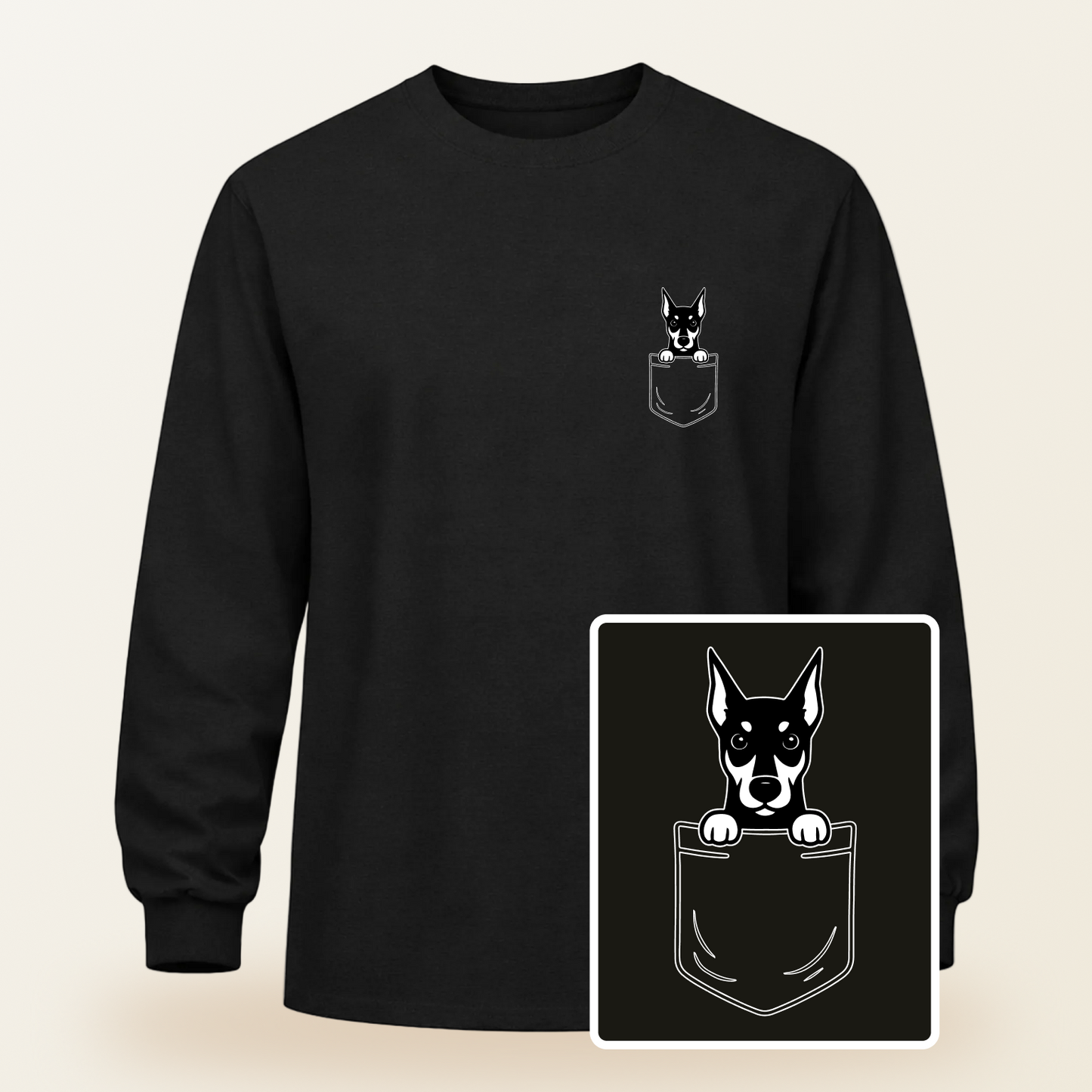 Doberman Pocket-Print Long Sleeve Tee