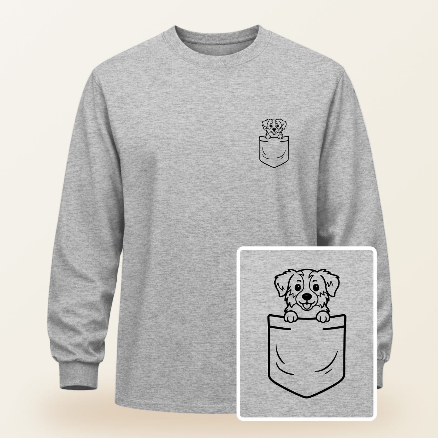 Australian Shepherd (Aussie) Pocket-Print Long Sleeve Tee