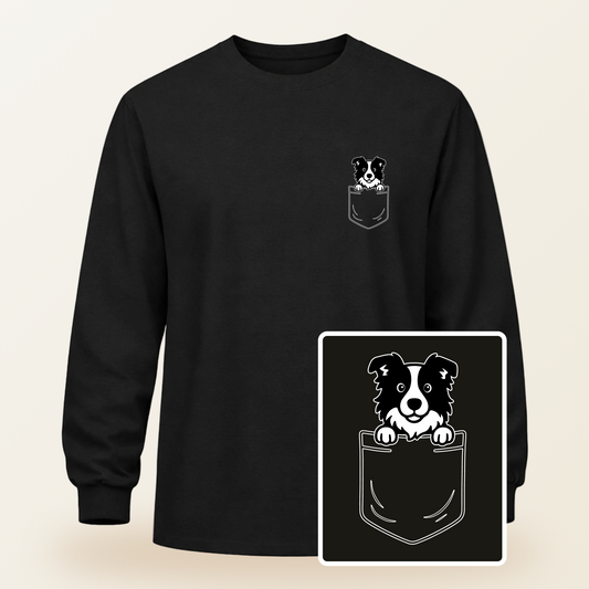 Border Collie Pocket-Print Long Sleeve Tee