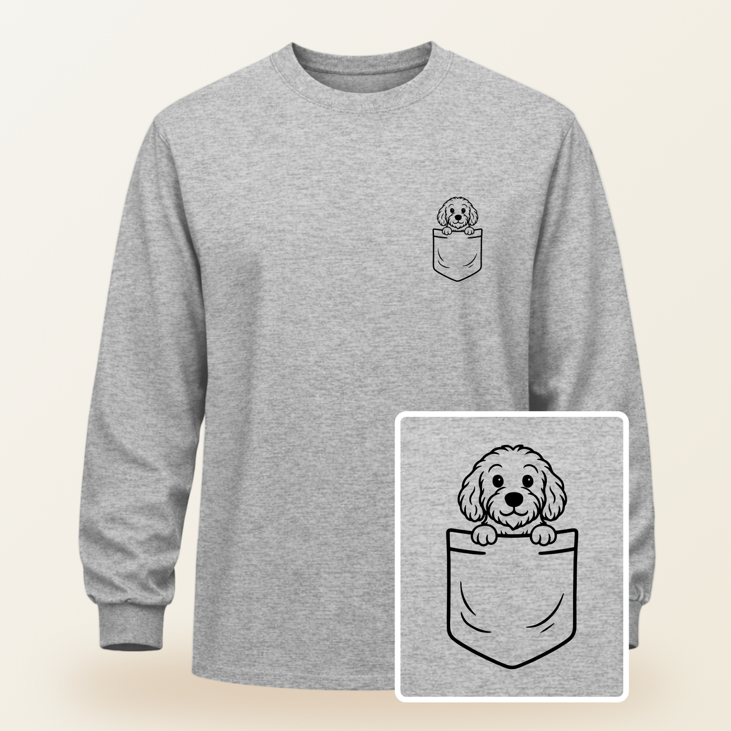 Cockapoo Pocket-Print Long Sleeve Tee