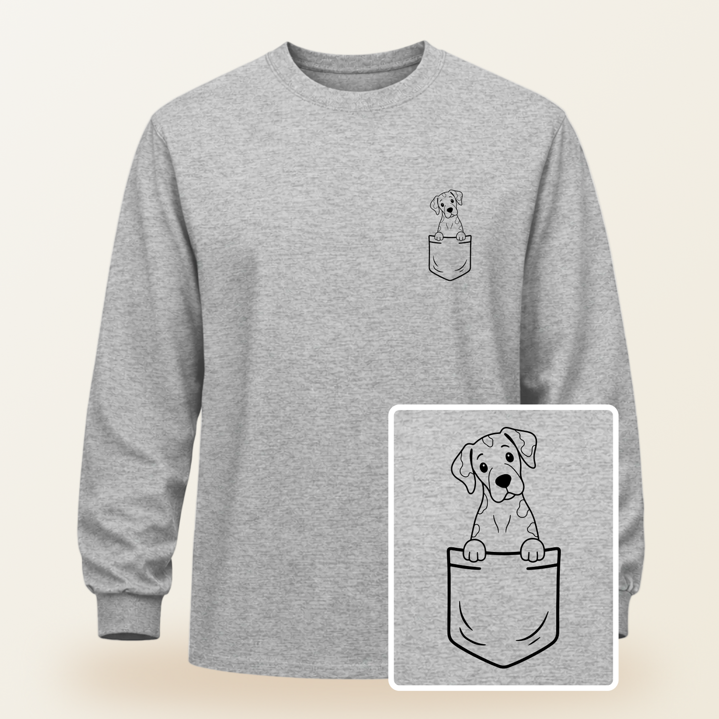 Great Dane (Harlequin) Pocket-Print Long Sleeve Tee