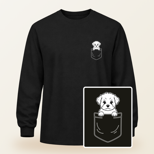 Shorkie Pocket-Print Long Sleeve Tee