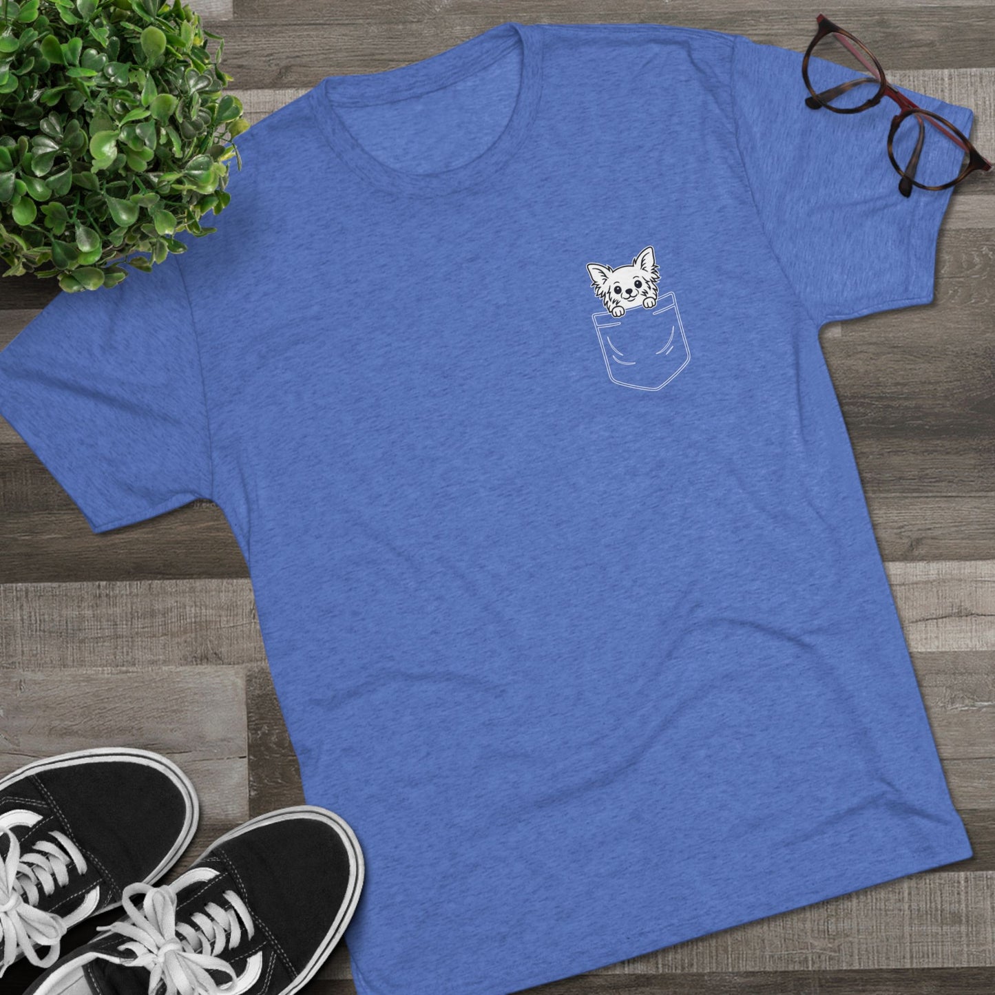 Long Haired Chihuahua Pocket-Print Tri-blend Tee