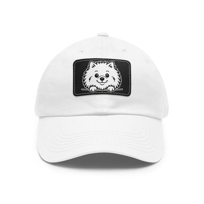 Pomeranian Dad Hat – Unisex Leather Patch Adjustable Cap
