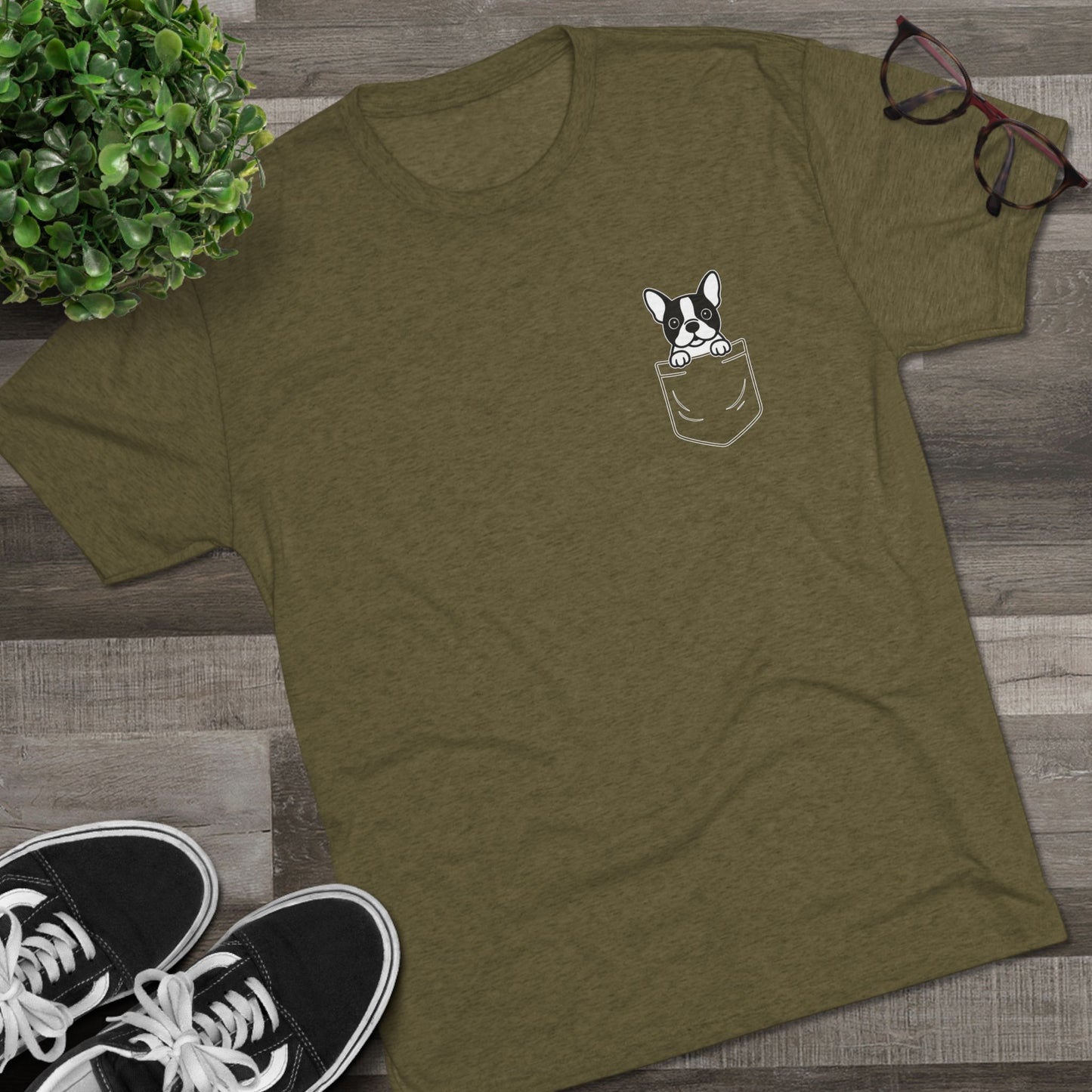 Boston Terrier Pocket-Print Tri-blend Tee