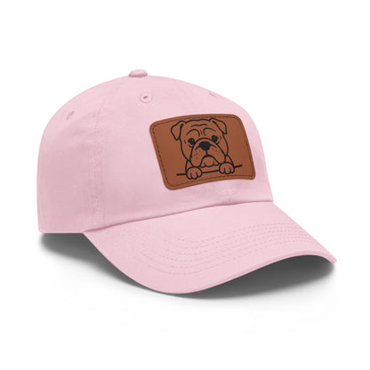 English Bulldog Dad Hat – Unisex Leather Patch Adjustable Cap